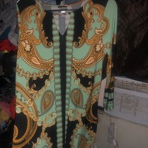 Green and black silk dress